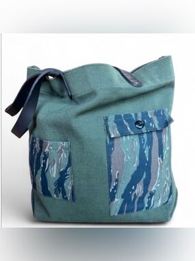 Rothco Green Camo Canvas Tote Bag Leather Handles 18x15x5